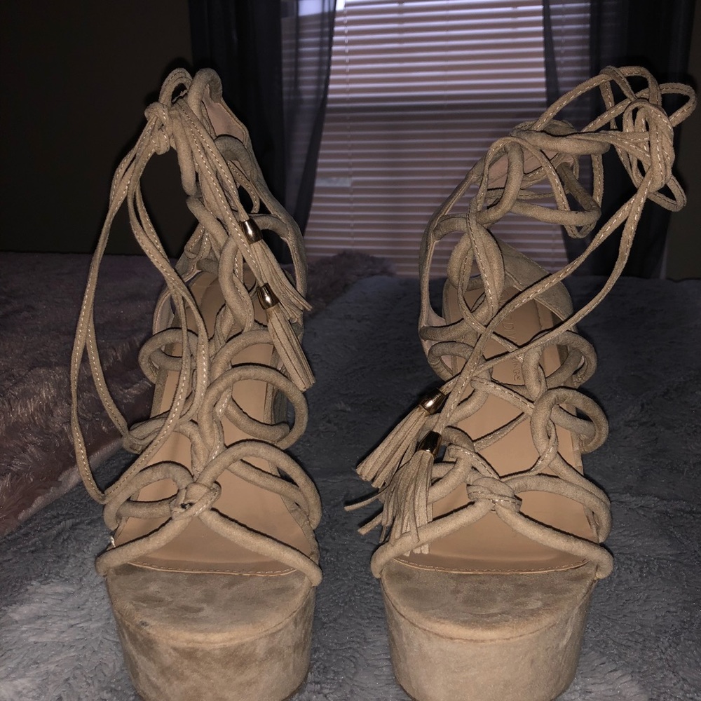 Tan suede wedges